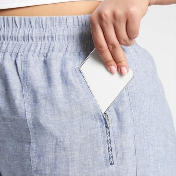 Athleta Cabo Linen Joggers Chambray Blue Size 4 - Picture 2 of 6